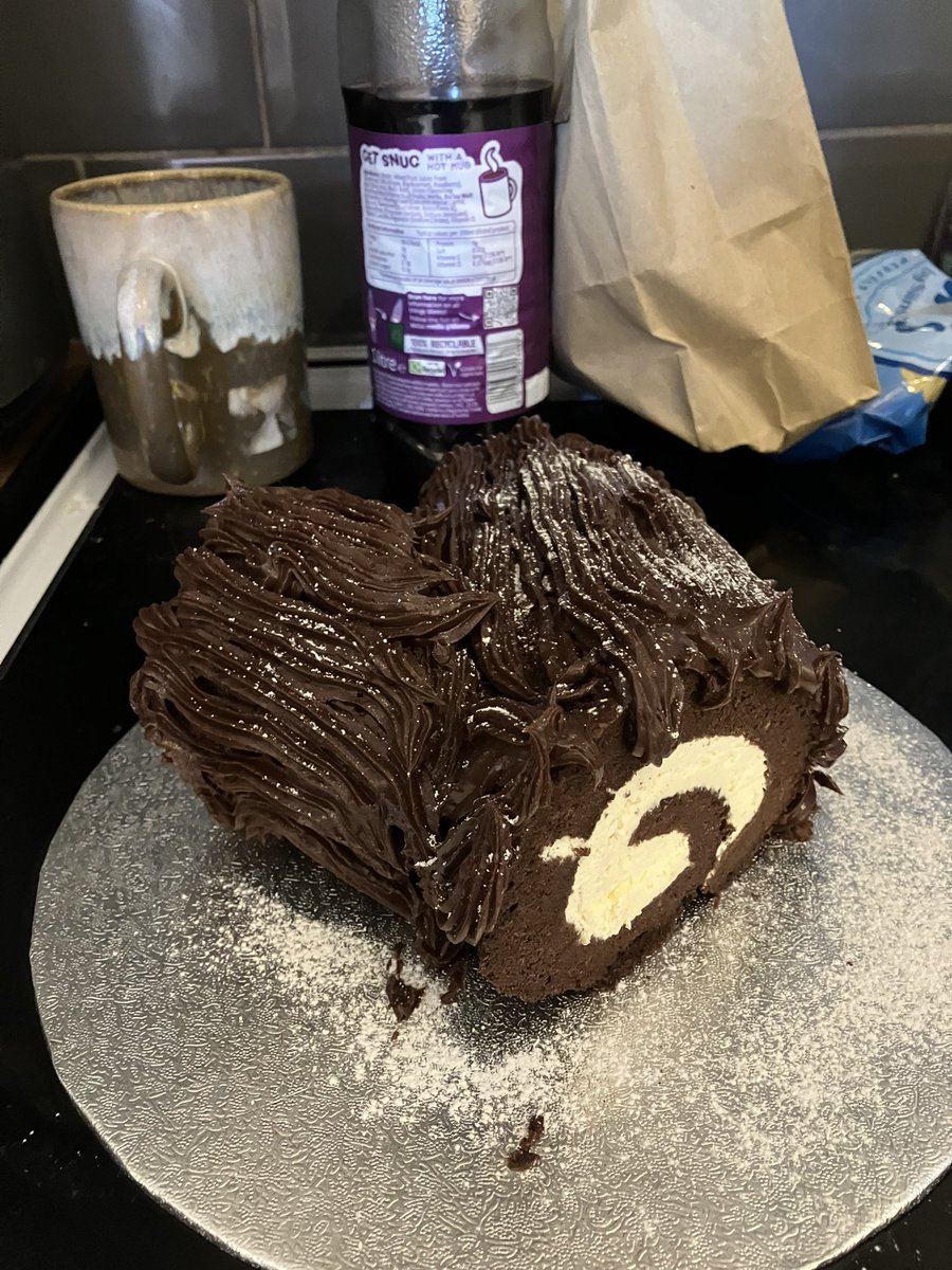 Made a buche de Noel- it’s a practice run so there’ll be less cream in the next one but chuffed to have not only made a Genoese but to have got the swirl as well!