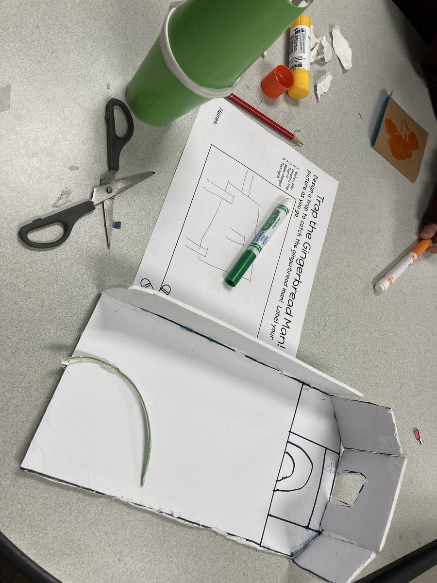 SFerguson_TL's tweet photo. Grade 3/4s came down to the Makerspace to build and test traps to catch a gingerbread man! They only had an hour, so we had to rush through a bit, but overall they had a lot of fun! Very messy, but very fun! 😄 #DeSTEMber #howtocatchagingerbreadman https://t.co/KFej56MYIV