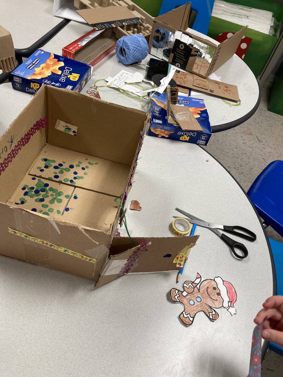 SFerguson_TL's tweet photo. Grade 3/4s came down to the Makerspace to build and test traps to catch a gingerbread man! They only had an hour, so we had to rush through a bit, but overall they had a lot of fun! Very messy, but very fun! 😄 #DeSTEMber #howtocatchagingerbreadman https://t.co/KFej56MYIV