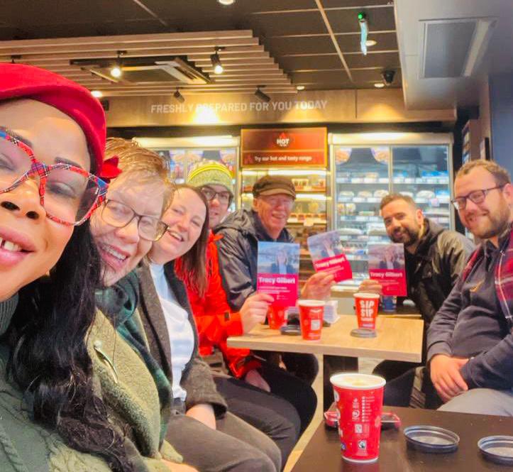 Adam_D_Wilson's tweet photo. Two teams out this morning in #Muirhouse for @ScottishLabour candidate @tracygilbert72. Thankfully we had chapped lots of doors before the rain started to pour. https://t.co/ZnYreQF1vw
