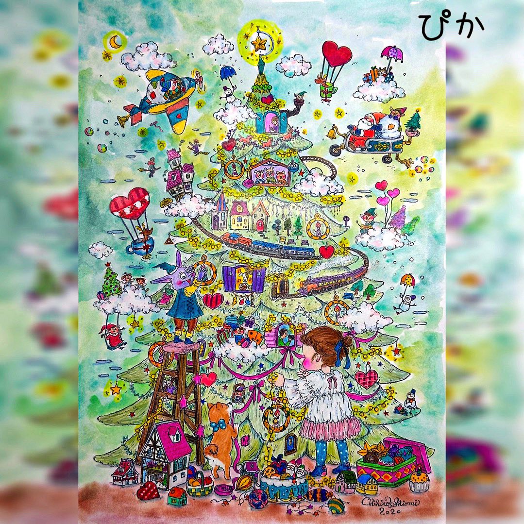 pikarinko8's tweet photo. @15chihiro ちひろさんの塗り絵より〜À la pointe des étoiles 🌟星の先端で🌟 去年背景だけ塗って間に合わなかったのを仕上げましたꉂ(ˊᗜˋ*) 可愛いがギュッと詰まってて楽しく塗れました♥️ #chihiroshiomi #ダウンロード塗り絵 #大人の塗り絵 #大人のぬりえ #色鉛筆 #kalour #polychromos https://t.co/BBVey1YDGz