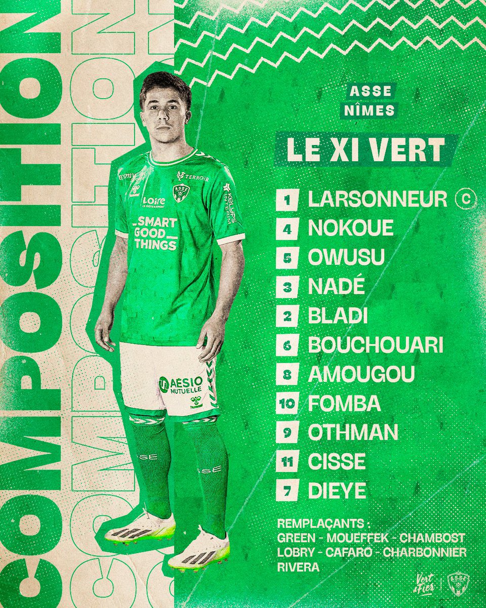 FerveurVerte_'s tweet photo. 🏆 La compo pour #ASSENO !

Amougou, Nokoue, Owusu, Cissé et Dieye sont titulaires. #FormationASSE https://t.co/whQGSUNxWR