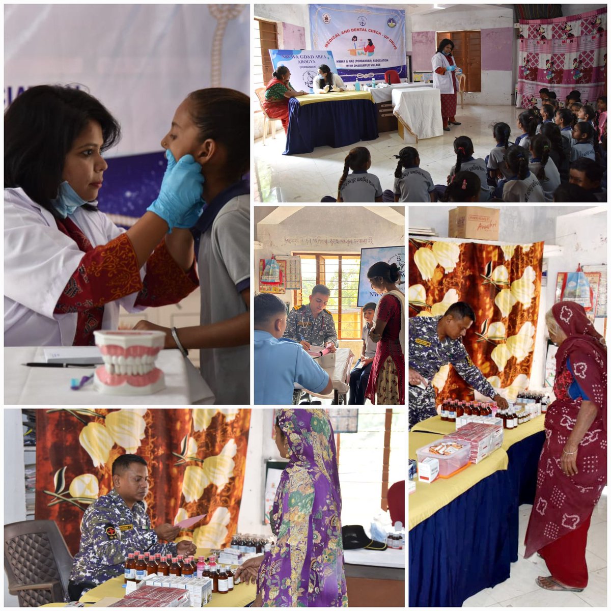 As a #NavyWeek activity, #NAE(Pbd) organised a medical camp at #Dharampur village. Free health & Dental check-up was conducted for the villagers & Govt school students. A join #IndianNavy drive was carried out along with promoting awareness on oral hygiene & healthy practices.