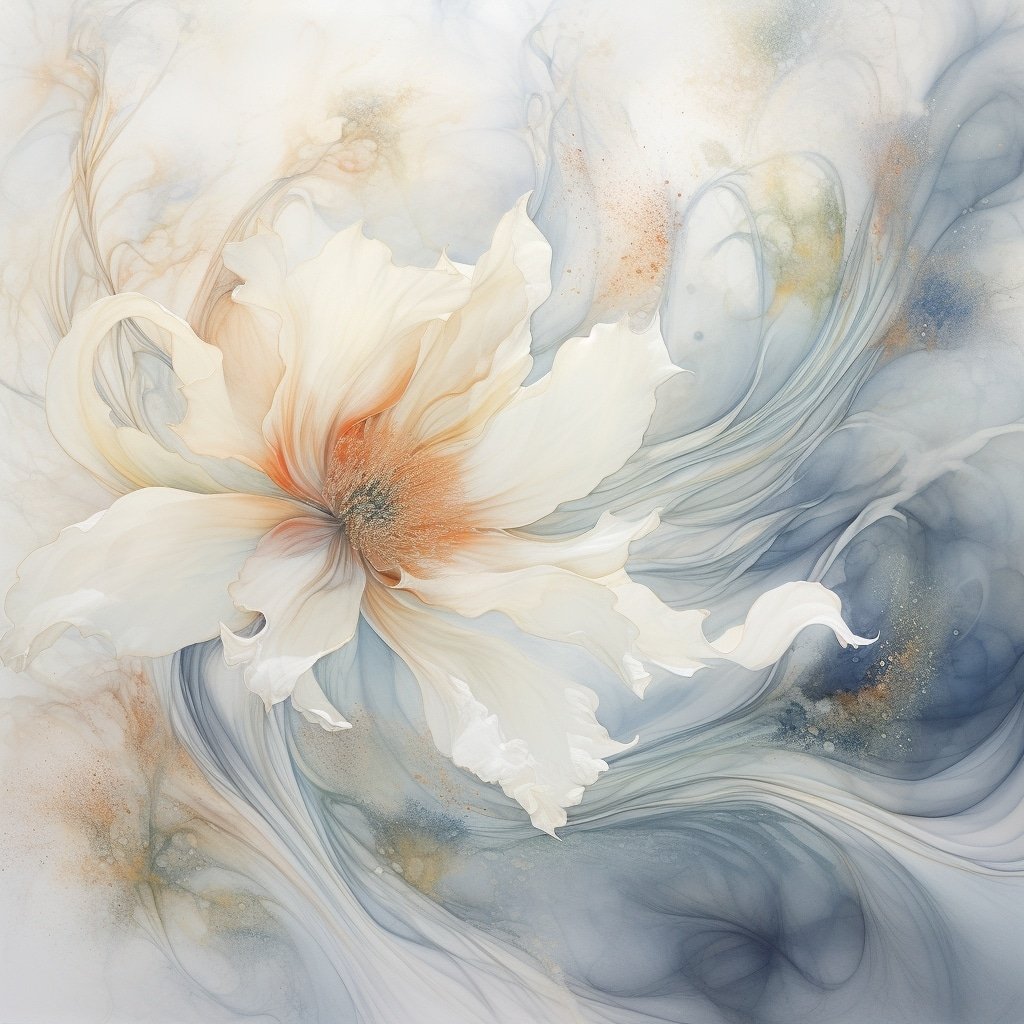 When the mists of doubt arise, focus on returning to your state of peace. Prompt: abstract watercolor of swirling white mist cradling a wildflower #Peace #Promptshare #midjourney #ai #aiart #aiartcommunity