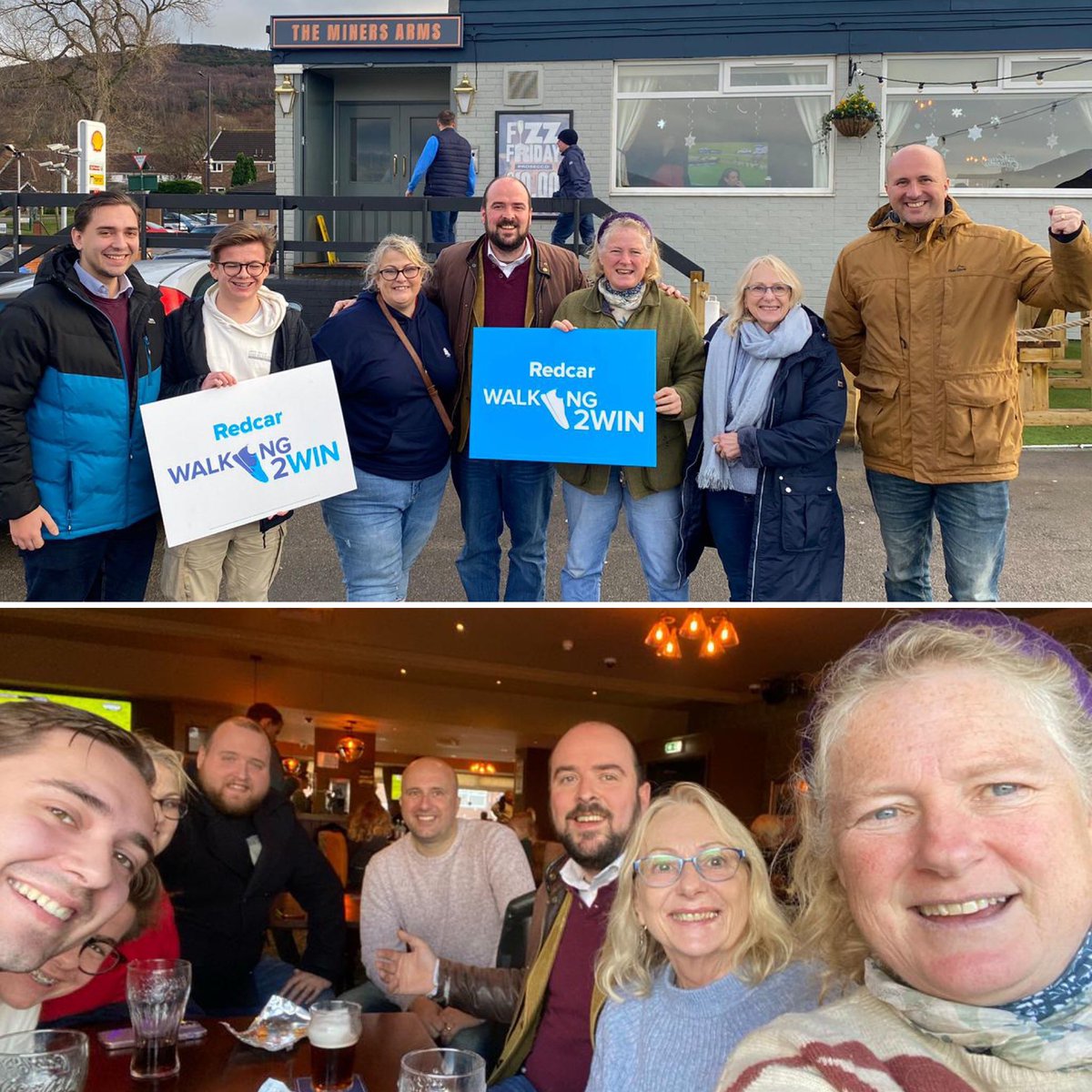 RicHolden's tweet photo. Popped to #Redcar with our @Walking2Win team today for @JacobYoungMP, @BenHouchen & all our locally elected @Conservatives gang too!

Nice to get everyone a quick drink out of the rain at The Miners Arms after they’d been out on the doorsteps

Help us win and get your steps in! 

#Walking2Win #VoteConservative