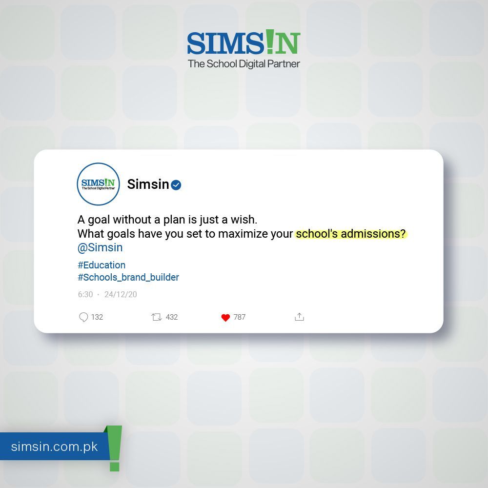 SIMSINbyARWAJ's tweet photo. How do you plan to maximize school admissions?
#SIMSIN #SiminsbyArwaj #SimsinAdmission #Schoolgrowth #marketingtips #goalsettingforsuccess https://t.co/NkPtwqLdBm