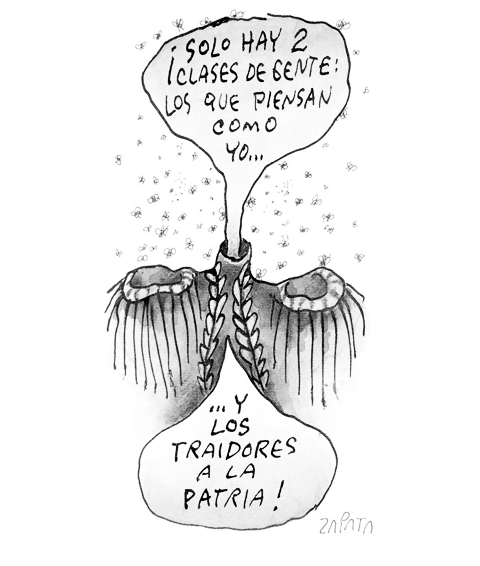 Mibelis's tweet photo. A los venezolanos hoy nos toca contener una mueca amarga por la vigencia de esta caricatura. Los años pasan, la judicialización de la política persiste, la afilada crítica del maestro Zapata queda. https://t.co/C7scLDxGrc