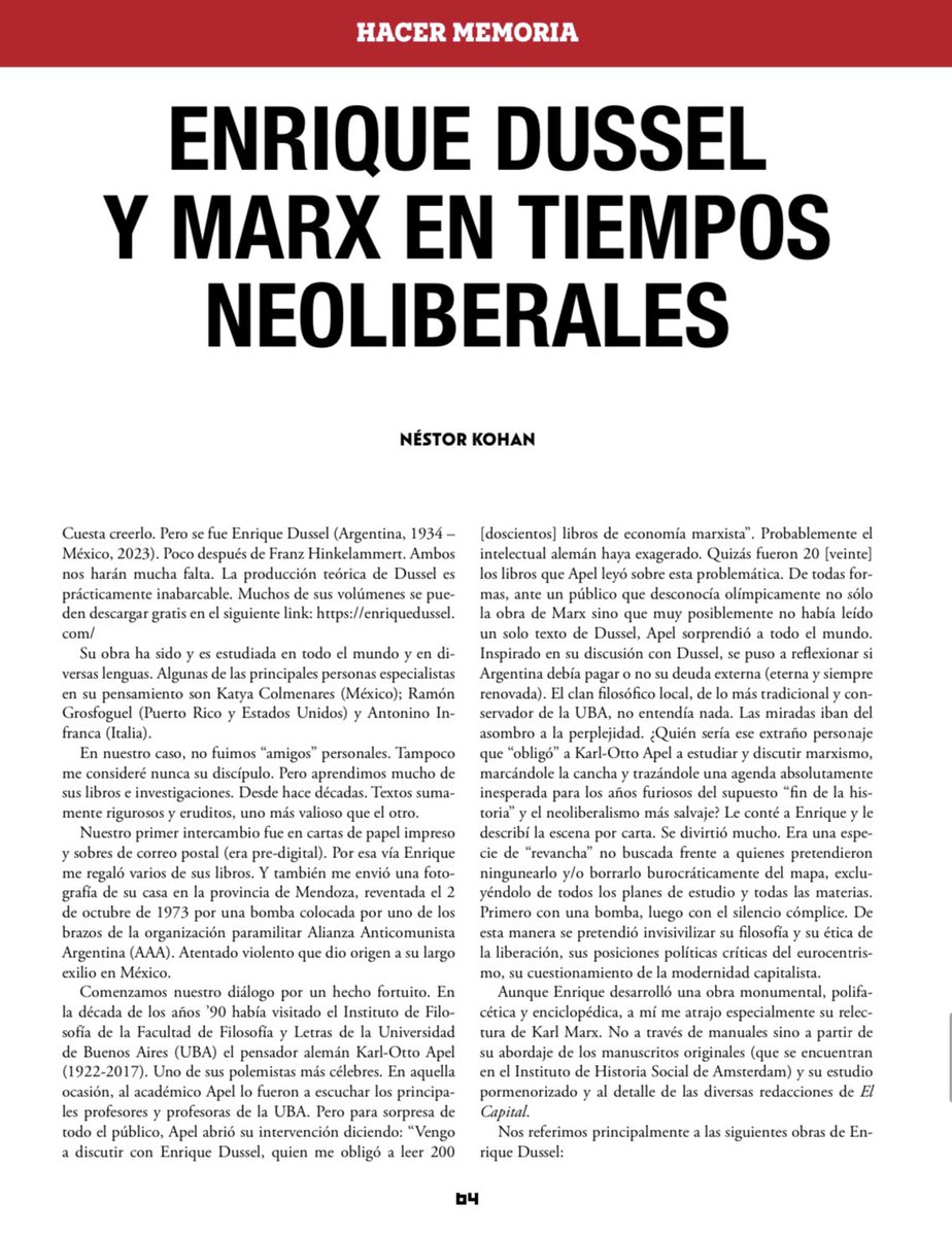 Revista_Memoria's tweet photo. Hoy sábado les invitamos a recordar a Enrique Dussel con estas palabras de Néstor Kohan https://t.co/MwwRpUdYHh #Dussel https://t.co/Rrg1CZejwL