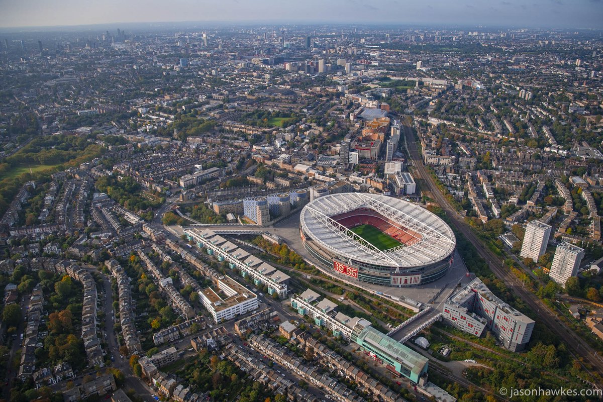 Looking over @Arsenal stadium. #arsenalfc #gunners #Emirates @emirates #London #AerialViews. jasonhawkes.com