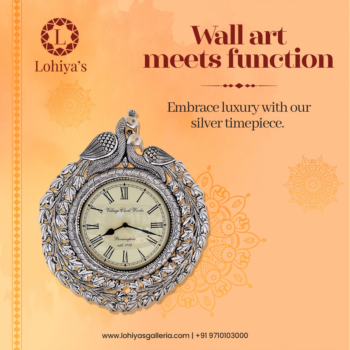 LohiyasG's tweet image. Timeless sophistication in every tick. Meet the Silver Clock from Lohiyas Galleri, a masterpiece that transcends trends. ⏰✨ 
.
For pricing and more info. - +91 97101 03000
.
#LohiyasGalleri #SilverClock #TimelessDesign #EleganceInEveryMoment #ClockGoals #ArtistryInMetal