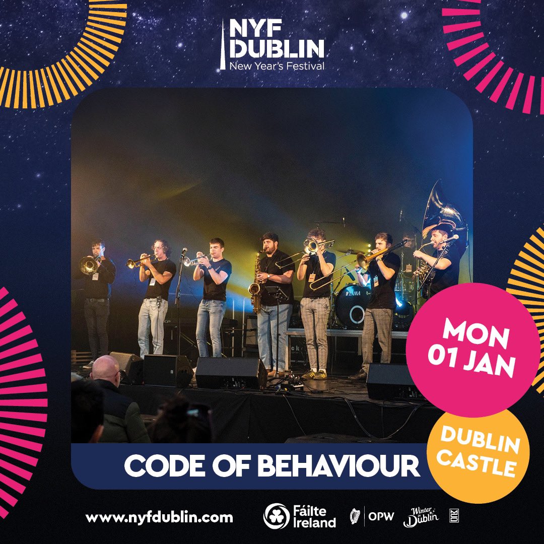 CodeOfBehaviour's tweet image. Kick off the new year in the right way 🎉

We’ll be performing at the iconic Dublin Castle alongside some amazing acts. Pop along for the free festivities from 1pm, and make sure to check out @NYFDublin to see all the other amazing events taking place around Dublin. 

#NYFDublin