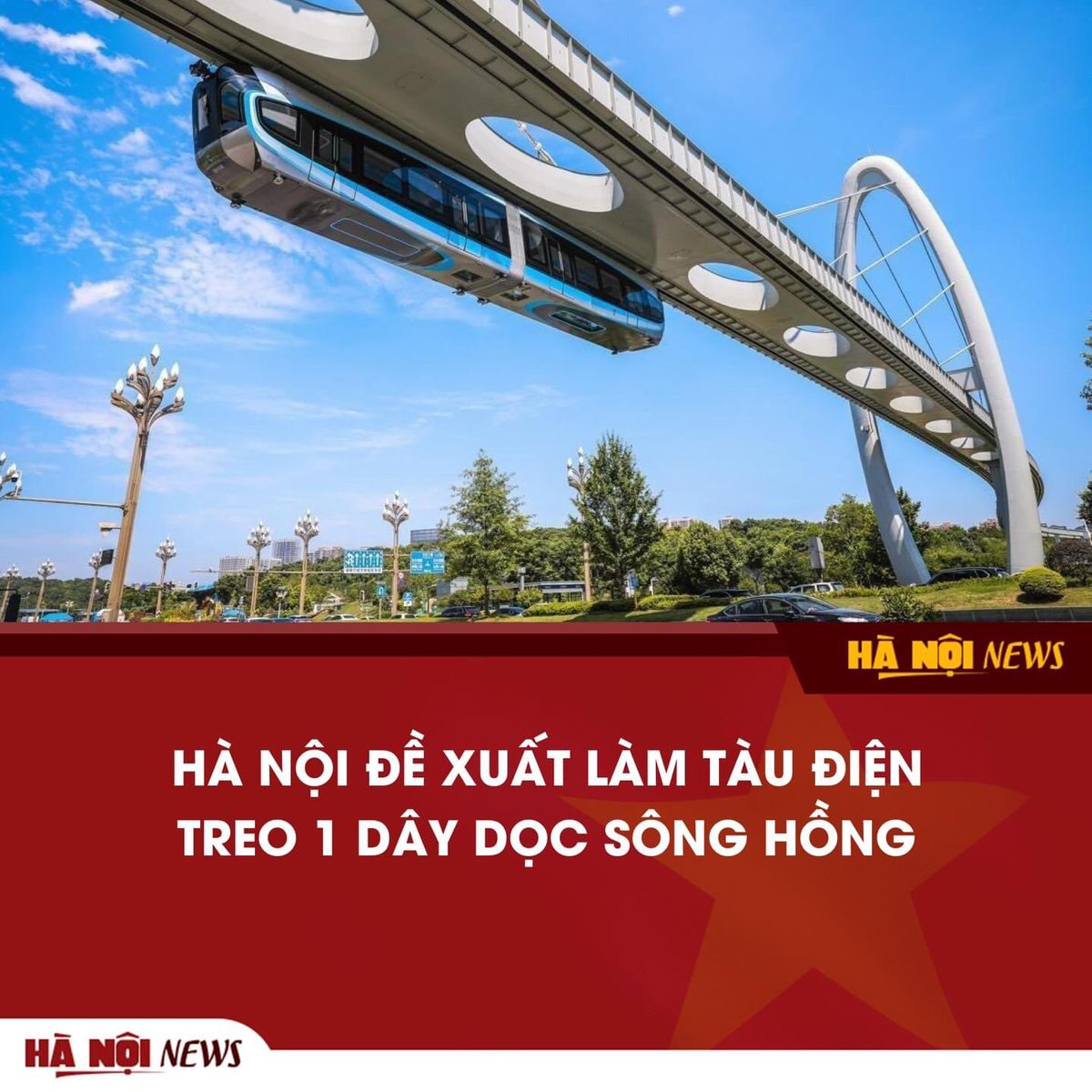 vampirebiebers's tweet photo. UBND TP Hà Nội đề xuất xây dựng hệ thống tàu điện treo một ray (sky-monorail) dọc hai bên bờ sông Hồng nhằm tạo nền tảng hệ thống giao thông công cộng kết nối tốt với tuyến waterbus (buýt đường sông). https://t.co/pqf6ungOho