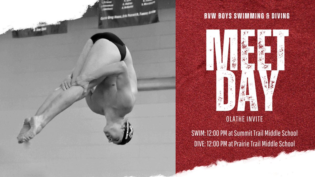 The Olathe Invite is TODAY! Come support the Jags! ⏱12:00pm 📍Swimming: Summit Trail Middle School / Diving: Prairie Trail Middle School 🆚OE/ON/OS/OW/ONW/BVN/BVNW/BVH/SMS/Lawrence/Free State/STA 🎟$7/adult & $5/student 📱Program & Results on Meet Mobile @BVWestJAGS