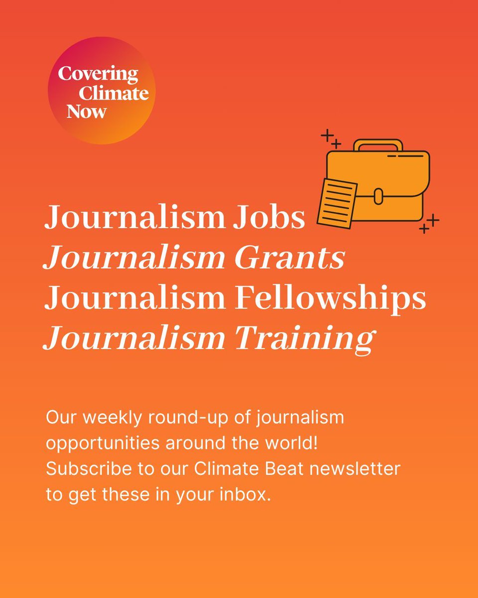 CoveringClimate's tweet photo. 📣 Jobs! Training! Grants! Fellowships! 🔊 

Scroll this thread for this week's journalism opportunities. Subscribe to the #ClimateBeat newsletter to get them in your inbox: https://t.co/WxyZE4YB0b https://t.co/niLcCLsFSL