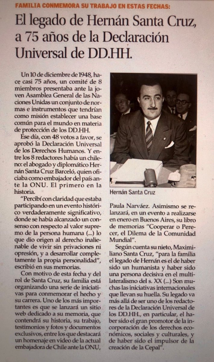 jg_valdes's tweet photo. Don Hernán Santa Cruz, admirable por su grandeza de espíritu, su sencillez y el enorme prestigio que dio a Chile en el mundo, pero sobre todo, por su contribución a la declaración universal de los derechos humanos.A Chile le hace bien recordarlo! https://t.co/UiJwh4312l