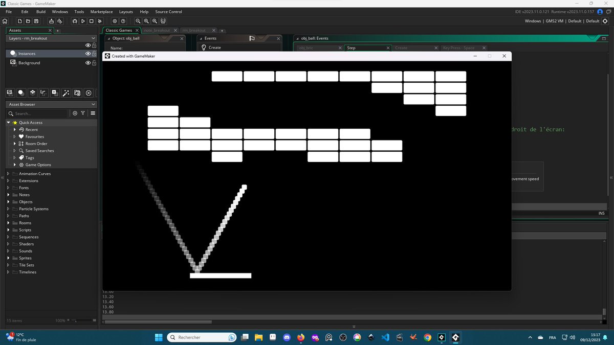 joan_fase's tweet photo. @GameMakerEngine I've only started using GameMaker recently (2023/11/21 rings a bell? :) ) and your documentation suggests learning game dev by recreating old arcade games so I'm having a go at Breakout and, so far, I'm enjoying it!
#GameMakerEngine https://t.co/DV2N2zP0Y6