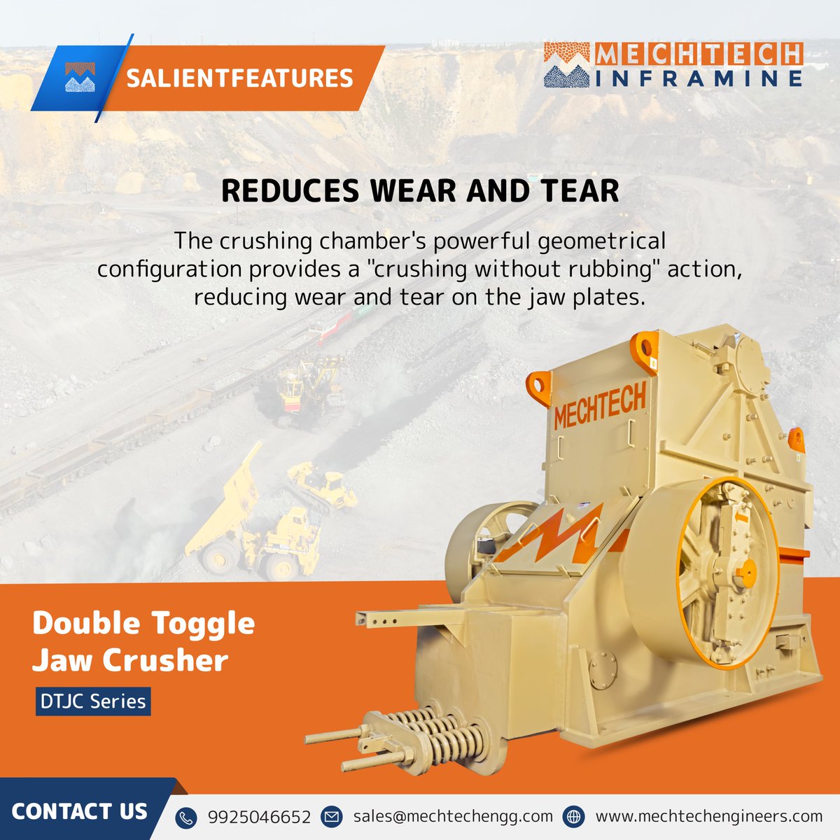 MechtechInfra's tweet photo. Our double toggle jaw crusher is the key to reducing wear and tear, maximizing performance.

#mechtechinframine #inframine #mechtech #crushing #mining #construction #aggregates #engineer #jawcrusher #doubletogglejawcrusher #crusher https://t.co/GI7QE9Pcha