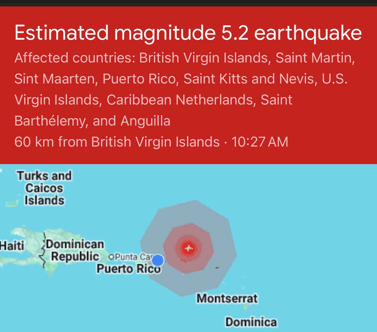 [LO ÚLTIMO] Se registra temblor de magnitud preliminar 5.2 en aguas cerca de las Islas Vírgenes Británicas. ¿Lo sentiste?