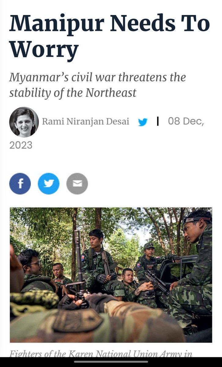Take a moment to read this article:
"Manipur Needs To Worry;
Myanmar’s civil war threatens the stability of the Northeast" by <a href="/ramindesai/">Rami Niranjan Desai</a>
 It delves into the impact of the Myanmar civil war on neighboring countries, particularly India, with a focus on the states of Manipur and