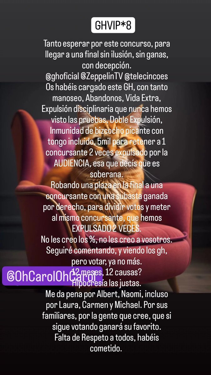 OhCarolOhCarol's tweet photo. @ghoficial @ZeppelinTV @telecincoes #GHVIP9D #GHVIPGala13
Os felicito! Porque aún hay gente que les cree y sigue, y seguirá votando. Como si eso sirviera de algo. Cuanta razón tenía Alba Carrillo 👠. Ella lo anunció q Jorge Ganaría Vaya Vacaciones, y así sucedió. Desde Oa SV ⬇️ https://t.co/N8Zsmm8GgX