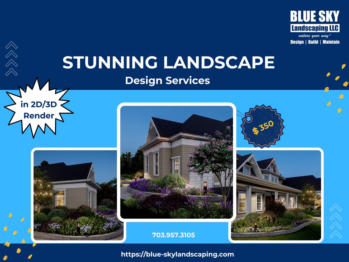 BlueSkyLScaping's tweet photo. Not sure where to start with your landscaping project? Our 2D and 3D rendering services help you visualize the possibilities and make informed decisions.
Call : 703.957.3105
https://t.co/z86x2Nq3Y8
#BlueSkyLandscaping #LandscapeDesign #2DRendering #3DRendering #landscaping https://t.co/x6kwPZ6WmW