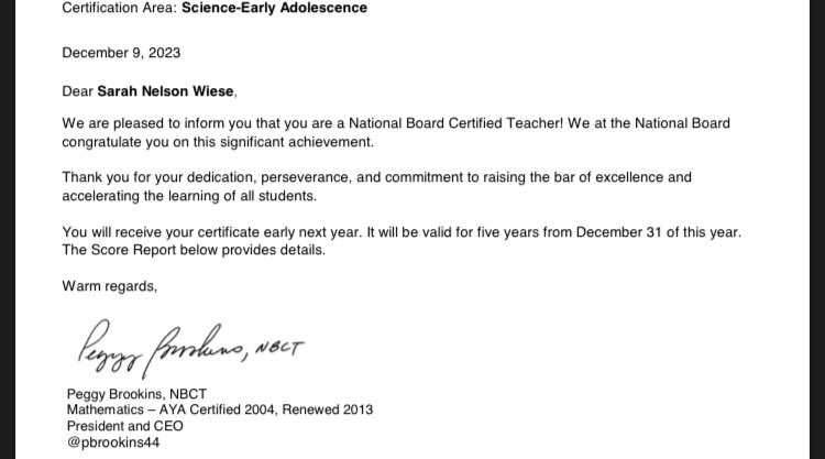 Excited to be a National Board Certified teacher! So thankful for the process and the support I had the past year! @NBPTS #NBCTstrong