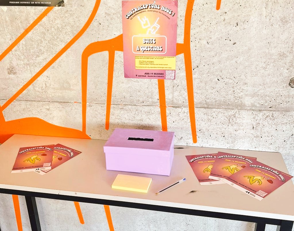contraceptonsns's tweet photo. 💗Des questions sur la #contraceptionmasculine ? 

Venez les déposer dans nos boîtes à questions ! 

Nos intervenants y répondront autour d'une table ronde le 14 décembre à la MDE de @UBMontaigne dès 13h30 ! https://t.co/qQJS2epS37