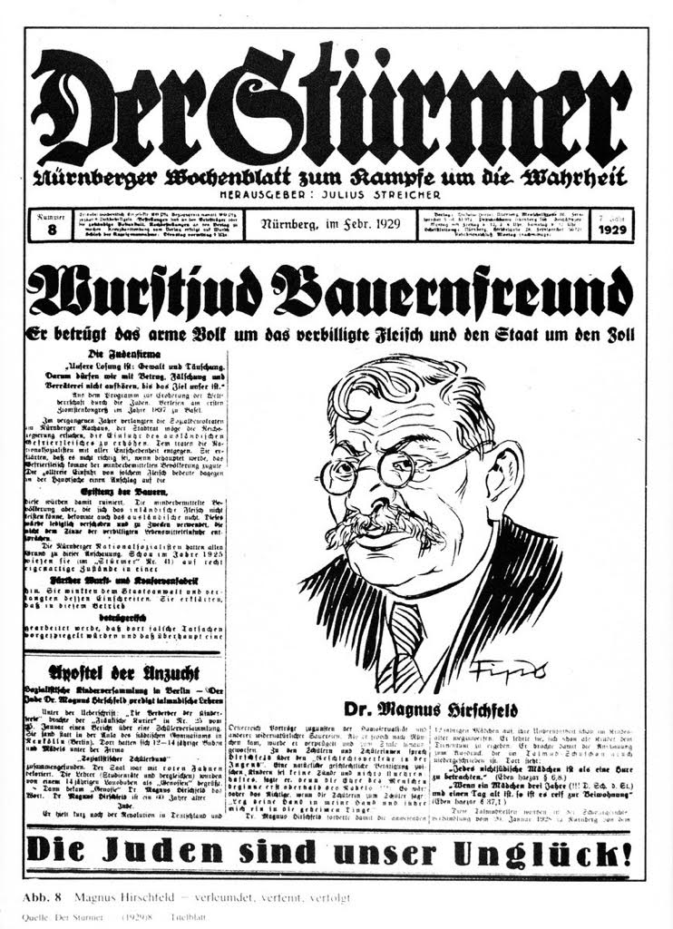 Targeting LGBTQ+ people in the Holocaust wasn't a footnote.

Der Sturmer, the nazi paper, directly attacked Magnus Hirschfeld, who ran the LGBTQ+ institute in Berlin, for "sexualizing youth."

They would go on to sack his institute and burn the first 30 years of trans research.