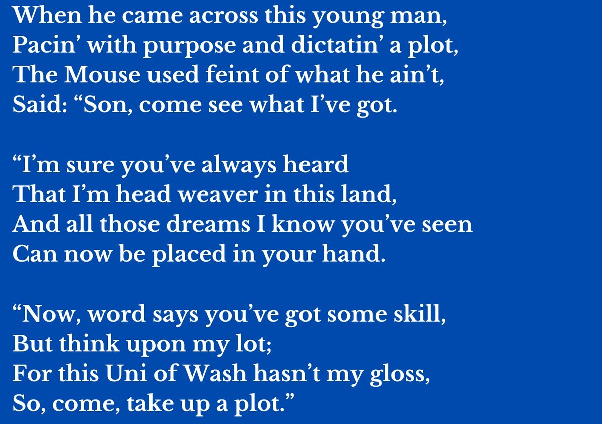 #quote from 'The Mouse Moved up to Montlake' by @StewartBerg What happens when the Devil needs new story ideas? Releasing 2024 as part of 'The Life of Peter Bunyan, and Miscellanea' #poetrytwitter #poetrycommunity #BookTwitter #booktwt #poetrylovers #AuthorsOfTwitter #poetry