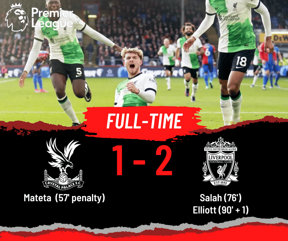 AzriAhmad9696's tweet photo. Final score, a comeback win from an unjust poenalty as Qunsah got ythe ball and then only hit the leg of the attacker. Superb winner from Elliott.
Crystal Palace 1, Liverpool 2
#CRYLIV #YNWA #Liverpool4Life https://t.co/laZwKK6VAo