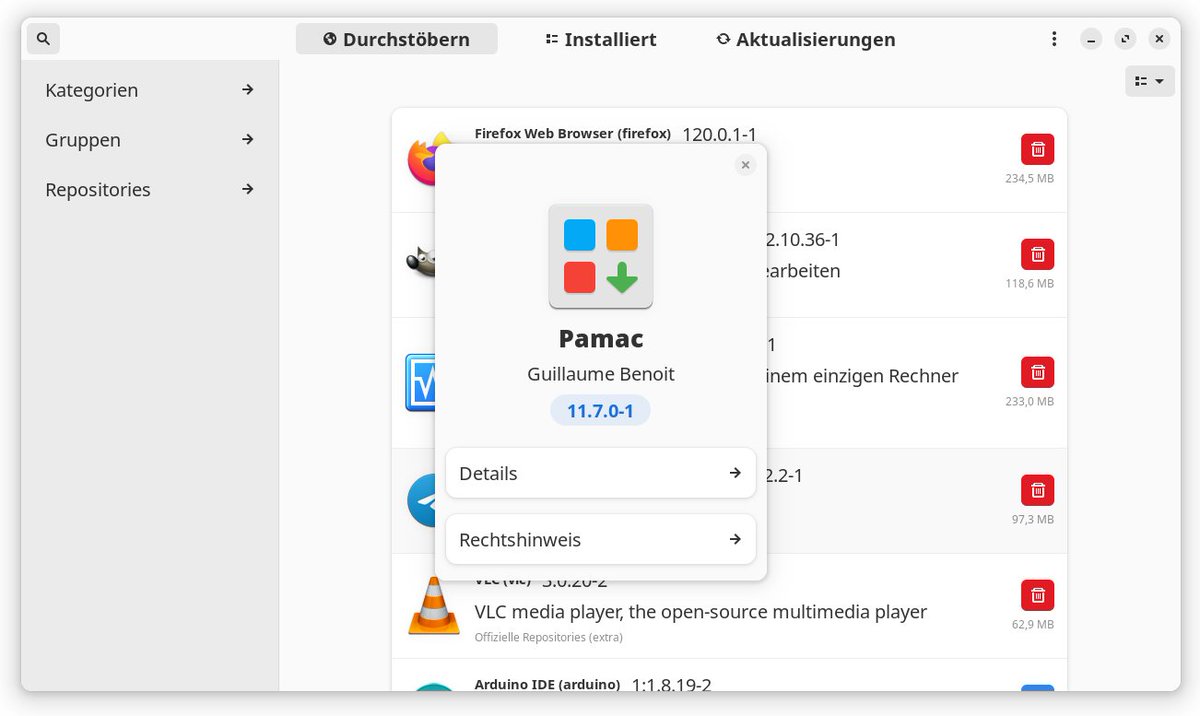 ManjaroLinux's tweet image. #pamac is now ported to #libadwaita and @gnome 45. Now it is fully adaptive and can also been used via #phosh.