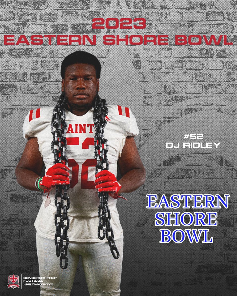 FBConcordiaPrep's tweet photo. Congratulations to senior DJ Ridley for his selection to the 2023 Eastern Shore Bowl! 

#BeltwayBoyz⚜️ https://t.co/bri4Ywz9zs