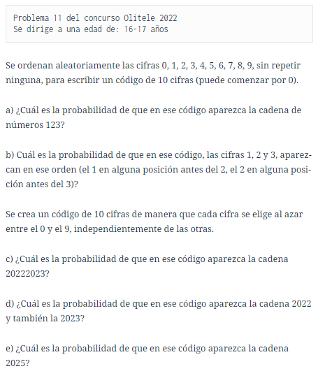 DimatesUA's tweet photo. Ya está disponible la solución de #LosProblemasDeDimates #325:
➡️ Problema 11 #Olitele 2022
📷 Códigos de 10 cifras
https://t.co/QgIXmZlmPr
@RobSelGom
@OMErsme
@rmtnezcalafat
@EstalmatCV
@RealSocMatEsp
@Dimatematicas https://t.co/iMChoF0u1t