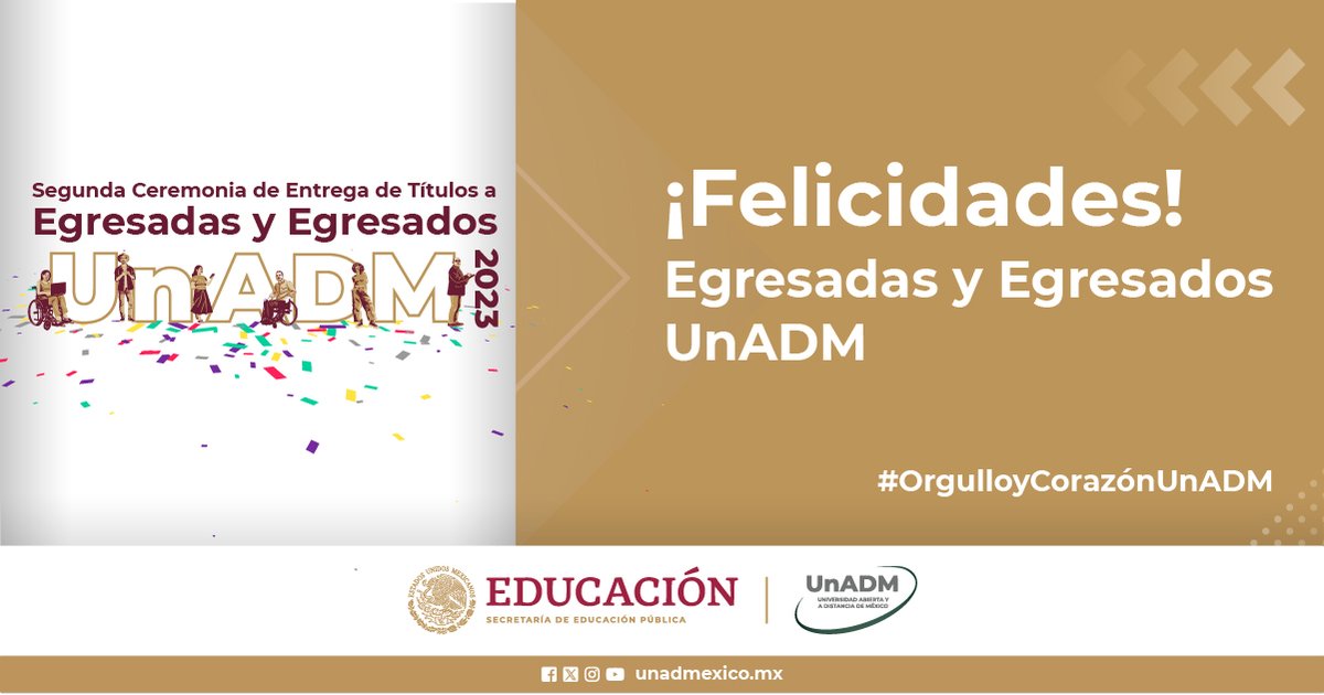 👩‍🎓Segunda Ceremonia de Entrega de Títulos a Egresadas y Egresados UnADM 2023.👨‍🎓

Acompaña a nuestros egresados y egresadas a través de la transmisión en vivo en nuestro canal oficial de YouTube, en punto de las 10:00 a.m. 👇:

youtube.com/@CanalUnADM/st…