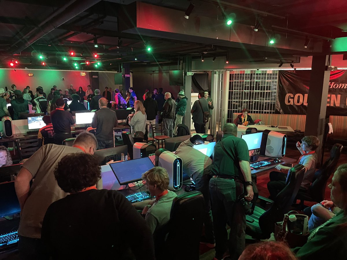AndyK_PASD's tweet photo. The Pinconning MarioKart team is setting up for the #mhsel @massp Semi Final.  The atmosphere here would influence any school to sign up for next season. #letsgogreen https://t.co/YfzekLKK0m