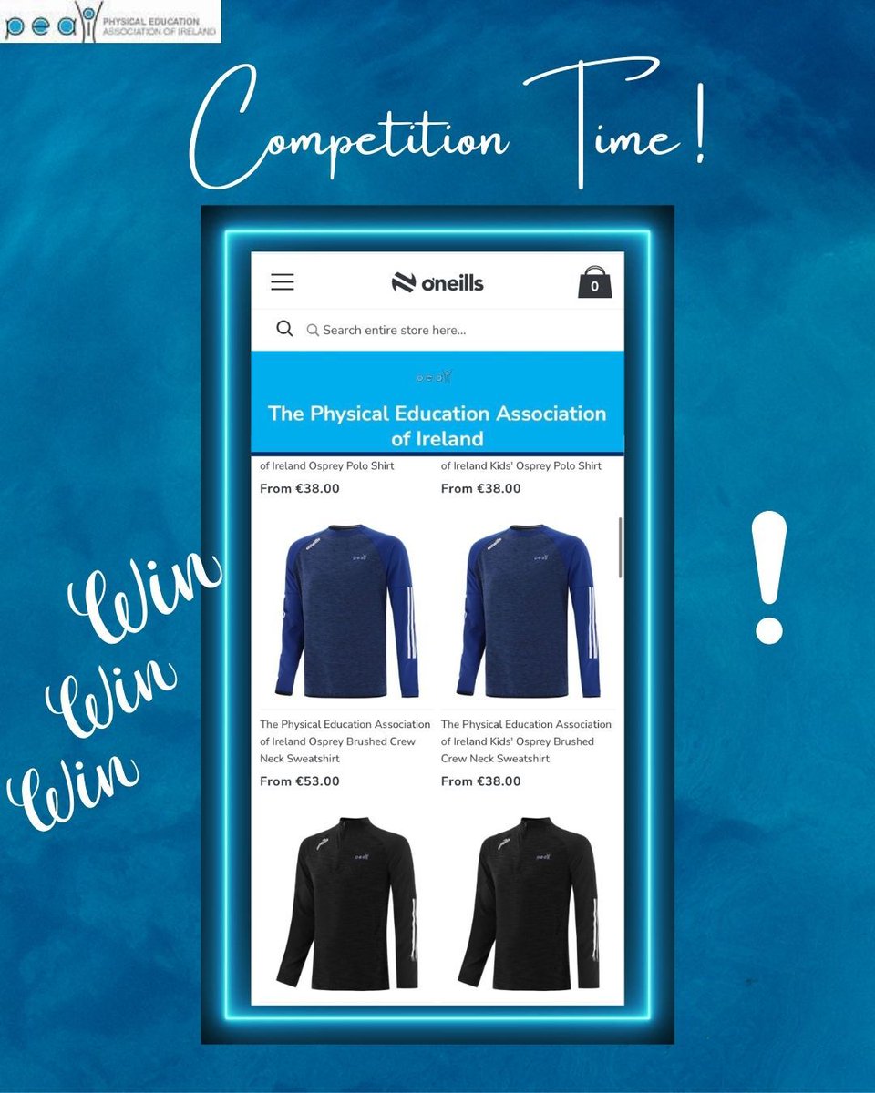 Physical Education Association of Ireland (@peai_ireland) on Twitter photo Competition time‼️
To thank you all for your continuous support, we want to give one lucky follower the chance to win any item from our brand new O’Neills collection 🔥 
To enter:
1️⃣ Like this post
2️⃣ Retweet this post
Winner will be announced on 18/12/2023
Go n-eirí libh! ☘️ Competition time‼️
To thank you all for your continuous support, we want to give one lucky follower the chance to win any item from our brand new O’Neills collection 🔥 
To enter:
1️⃣ Like this post
2️⃣ Retweet this post
Winner will be announced on 18/12/2023
Go n-eirí libh! ☘️
