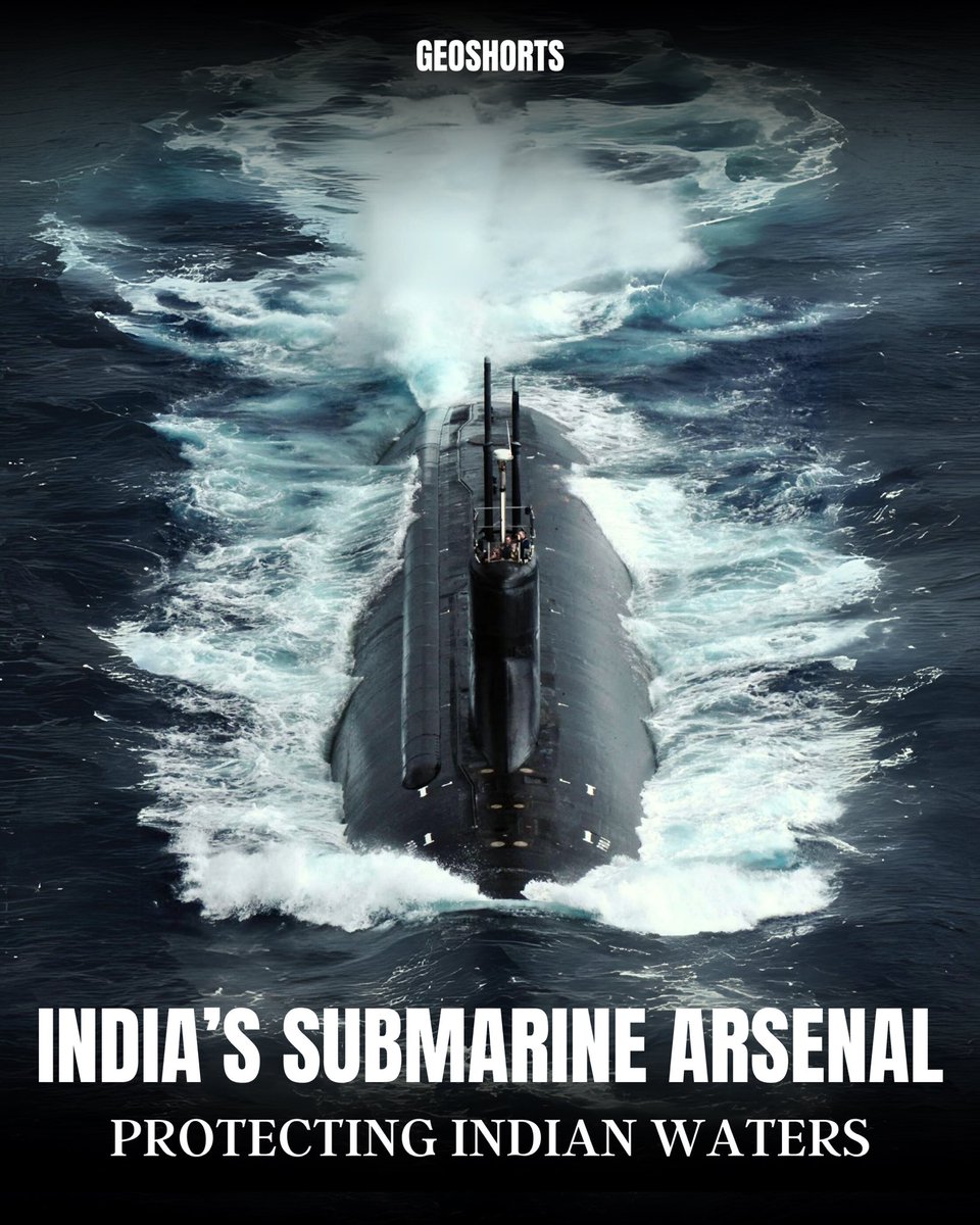 TheGeostrata's tweet photo. Indiaโs Submarine Arsenal
#Indiaโs #Submarine #Arsenal consists of 17 active submarines, including 15 #diesel -#electric submarines and 2 #nuclear -powered submarines. These submarines belong to 4 classes: #Arihant , #Sindhughosh , #Kalvari and #Shishumar https://t.co/gQZmkYr4AR