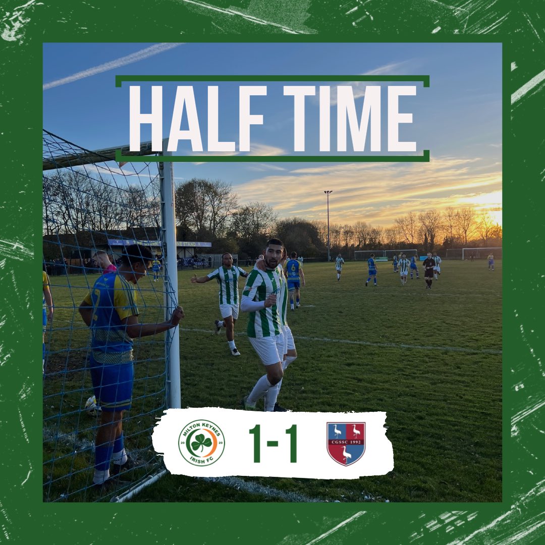 HALF TIME! MK Irish 1-1 Crawley Green! All square at the break. #UpTheIrish #NonLeague #SSML