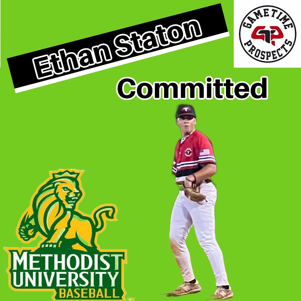 Congratulations to Gametime Prospects player Ethan Staton (RHP) class of 2024 from John Paul II Catholic on his commitment to Methodist University.  We wish you the best in furthering your baseball and academic career.