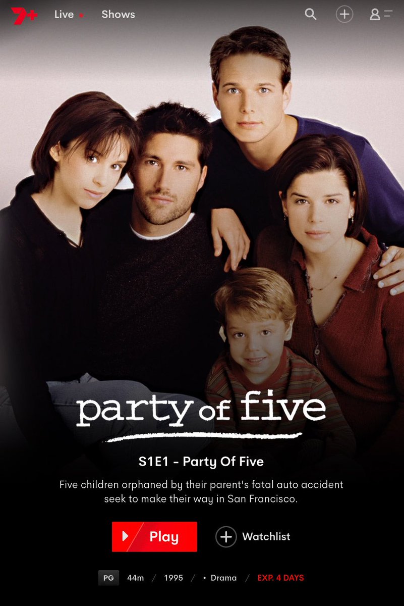 If you’re in Australia, I think you’ve got about 4 days till 7plus takes #PartyOfFive off their streaming site. It’s the remastered version too, so it’s the best quality you’ll ever be able to find, so watch while you can!