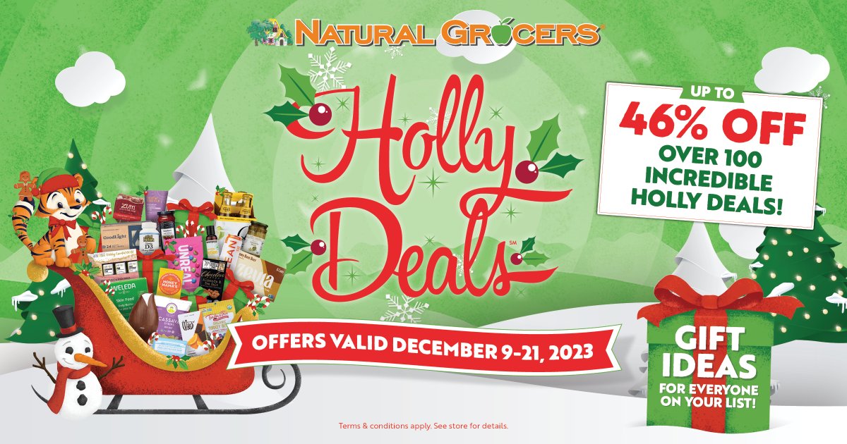 Happy Holly Deals! 🎁🎄 Shop tree-mendous deals up to 46% off on 100+ last-minute gifts &amp; stocking stuffers through December 21. Check out all the deals here: ms.spr.ly/6015irbdX #NaturalGrocers