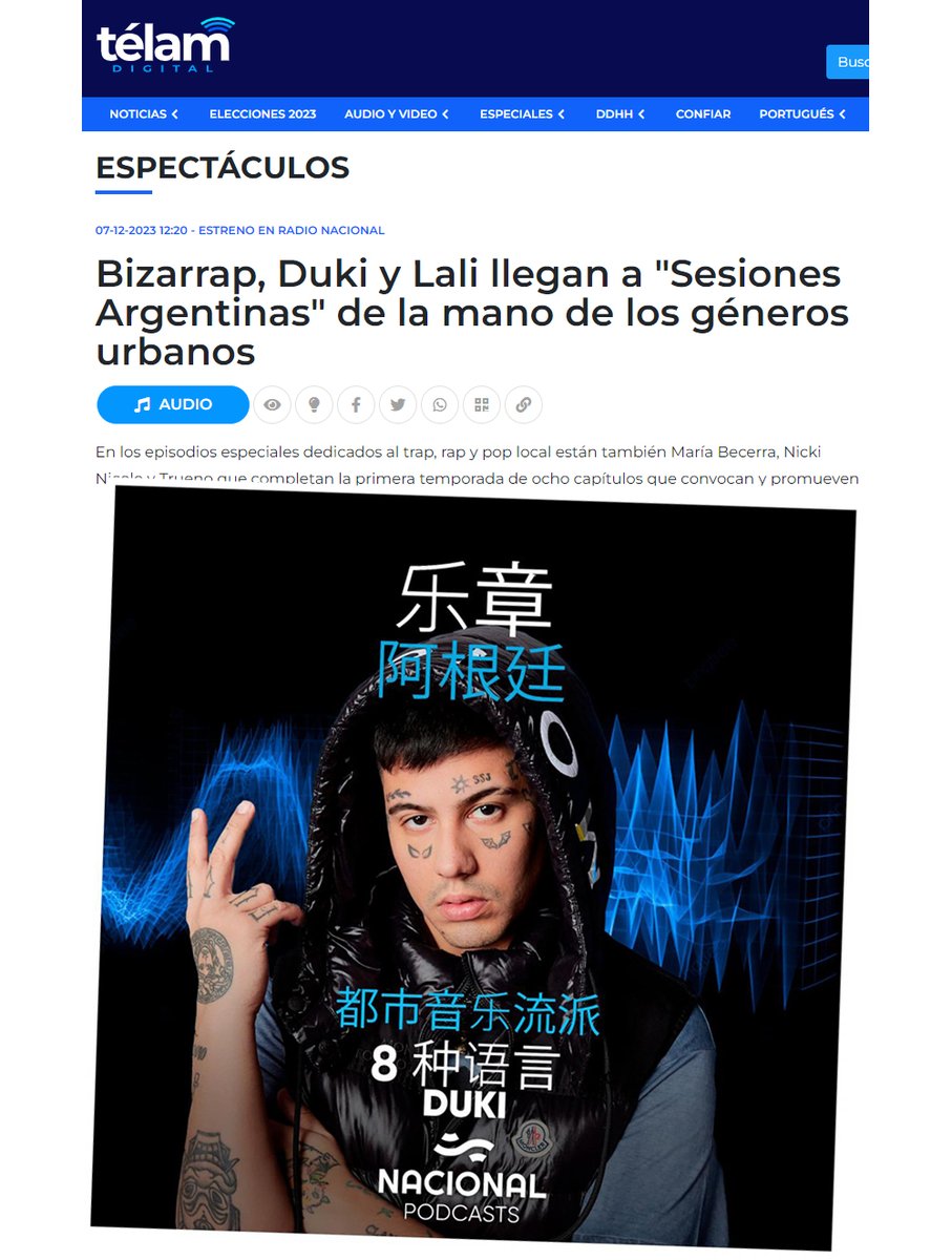 La agencia Télam publica hoy una nota sobre los podcasts Sesiones Argentinas que está presentando Radio Nacional en ocho idiomas, para los cuales fui convocado a escribir.

Gracias Alejo y Adrián por haber confiado en esto que es una alta exportación. 

<a href="/PontLezica/">Ale Pont Lezica</a> <a href="/AdrianKorol/">Adrian Korol</a>