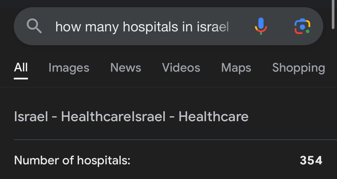rileysimon2499's tweet photo. A random zionist : Let me lie about number of hospitals in israel so people would be suspicious about why there is more hospitals in gaza than in Israel then they would believe us when we say that hamas uses these hospitals as military bases thats why we bomb these hospitals https://t.co/lBz2Vxqh4s