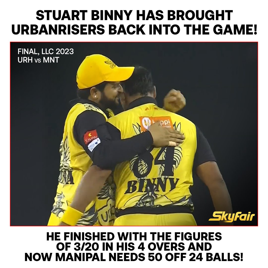 The star for Urbanrisers on the night of LLC final.

#StuartBinny #Cricket #SkyFair #LLC #Final #UrbanrisersHyderabad #ManipalTigers