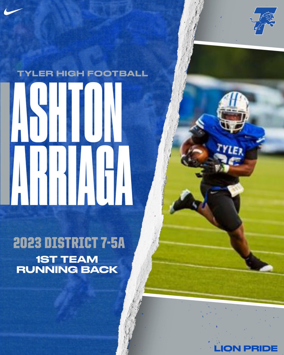 TylerLionsFB's tweet photo. Congrats Ashton Arriaga 

2023 District 7-5A
1st Team Running Back https://t.co/SfzyfjyUFV