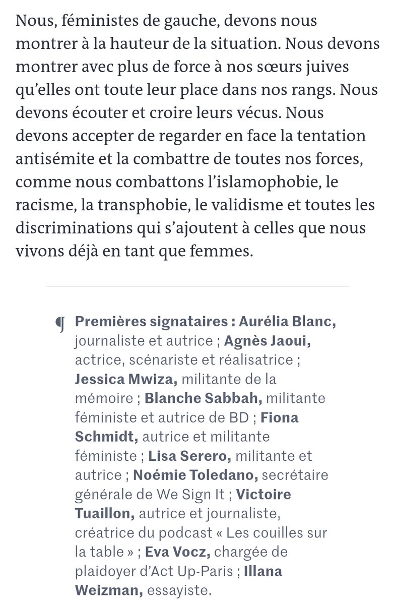 Dans <a href="/lemondefr/">Le Monde</a>, notre tribune pour une meilleure prise en compte de l'antisémitisme et de la condition des femmes juives dans nos orgas féministes de gauche et d'extrême gauche 👇
lemonde.fr/idees/article/…