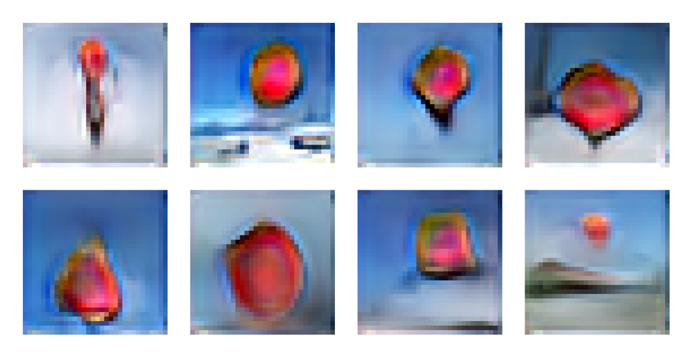 elmanmansimov's tweet photo. In anticipation of alignDRAW work being auctioned with @fellowshiptrust next week, I want do a series on behind the scenes of alignDRAW prompts released back in 2015

I will start with "a stop sign is flying in blue skies" that is currently auctioning with @ChristiesInc

To give you a motivation, I need to explain you some technical details behind alignDRAW.

alignDRAW is a machine learning model was trained to generate 32x32 image given a text caption. alignDRAW isn't explicitly given what part of text corresponds to the relevant pixels in 32x32 image. It has to figure it out on its own though the "alignment" operator, hence "align" part that is currently known as "attention" in the ML community and broadly.

"alignment" operator was introduced in a hugely influential paper by @DBahdanau @kchonyc and Yoshua Bengio in 2014 "learning to align and translate". by pleasant coincidence and good fortune, @kchonyc became my PhD supervisor a year after alignDRAW was released.

Now coming back to the stop sign flying in blue skies. You see if you downscale the typical image of the road where you usually see stop signs to 32x32 image, the stop sign itself will take only handful of pixels.

So I thought, if alignDRAW model really learned to align "stop sign" part of the text with the relevant pixels in the ground-truth 32x32 image, it should generate a stop sign in any background I try. so I picked blue sky because I personally like color blue, and it's something calming about blue skies that can also offer a nice contrast with color red of stop sign.

The generated images of "a stop sign flying in blue skies" prompt  pleasantly surprised me. and if my memory serves me well, "a stop sign is flying in blue skies" was one of the first in the series of non-sensical prompts shown on page 2 of my paper "Generating Images from Captions with Attention" that I tried