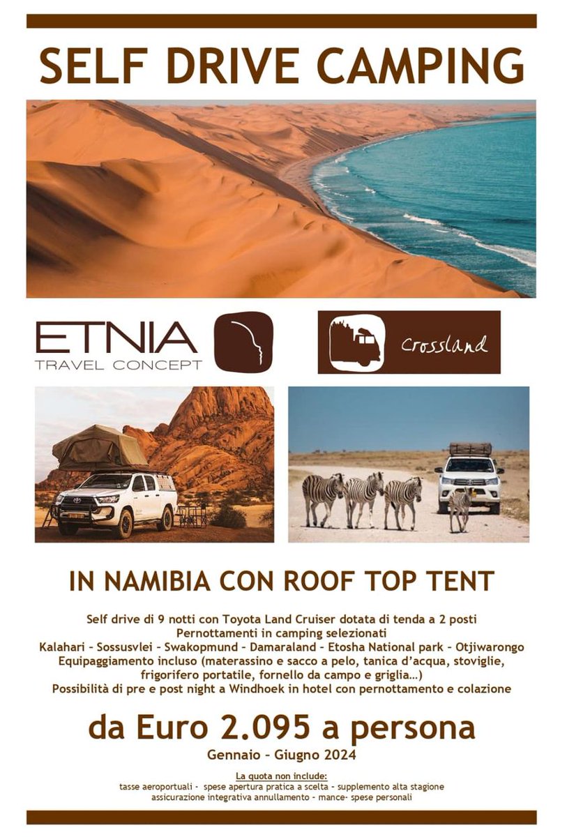 Namibia 2024, self drive camping. Per informazioni e preventivi contattaci: auroraviaggievacanze@gmail.com
#namibia #selfdrivenamibia #selfdrivecamping #viaggi2024 #estate2024 #viaggidinozze #consiglidiviaggio #auroraviaggievacanze #5muliniviaggi #agenziaviaggi
