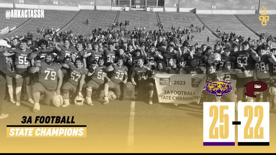 ArkActAssn's tweet photo. Booneville led wire to wire but needed a late 4th down conversion to hold off Prescott for the 3A championship! https://t.co/Iqeyo8neRS