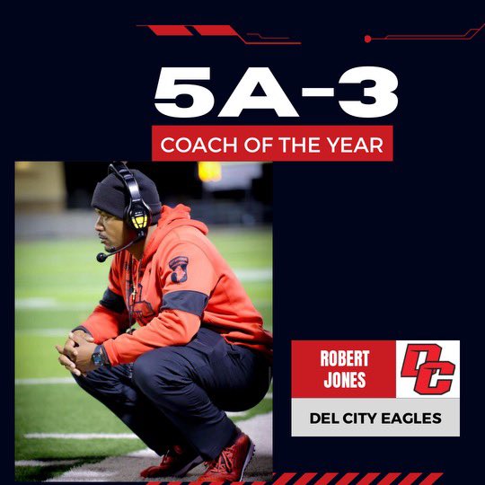Thank you to all of my players, coaches, athletic trainers, the Del City Community and the teaching & administrator staff at Del City HS! This award doesn’t happen without YOU! I will forever be grateful. CDEPT 🦅🏆♥️🖤🤍